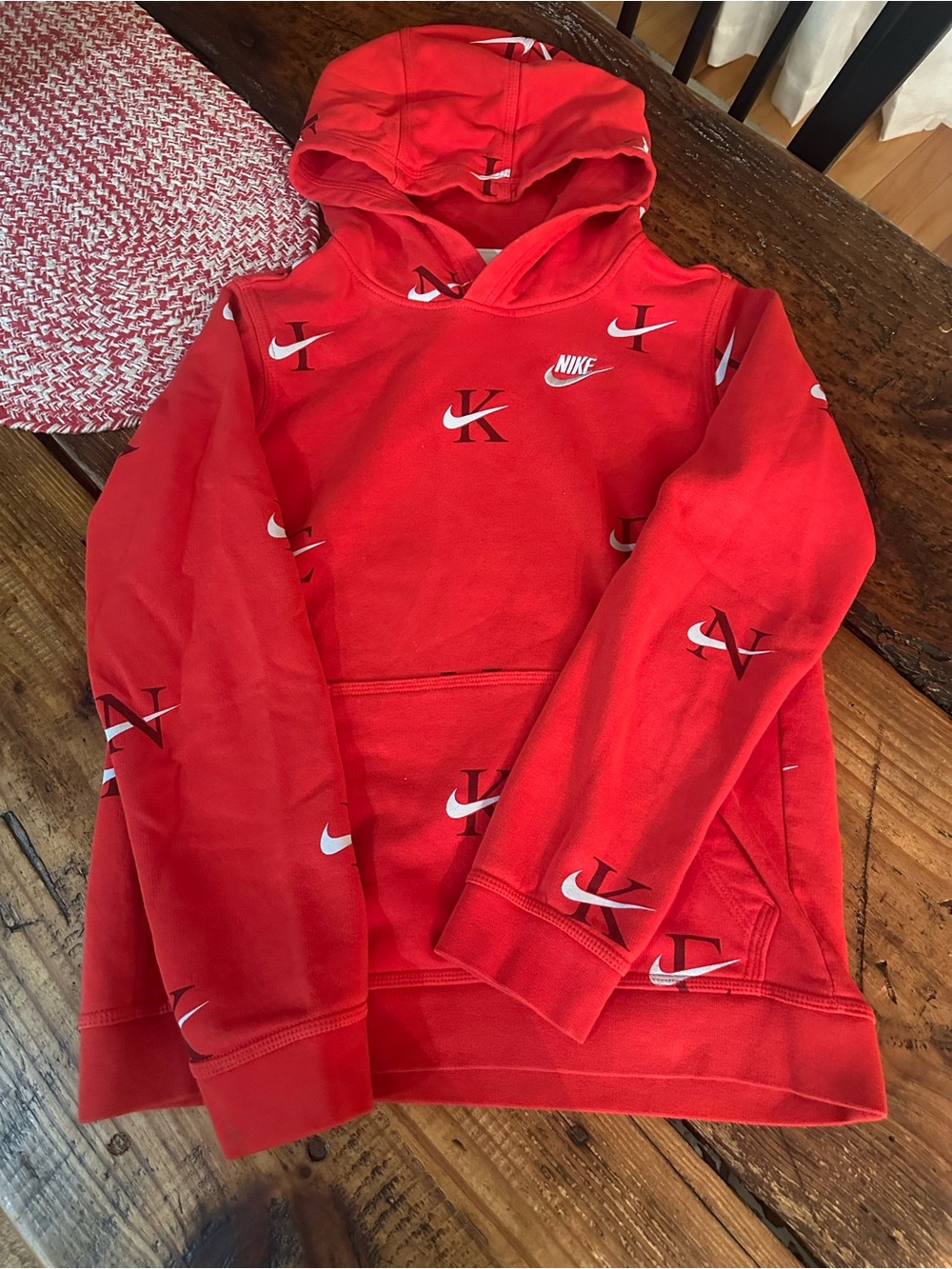 Nike Red Hoodie with White Swoosh & Repeat Logo